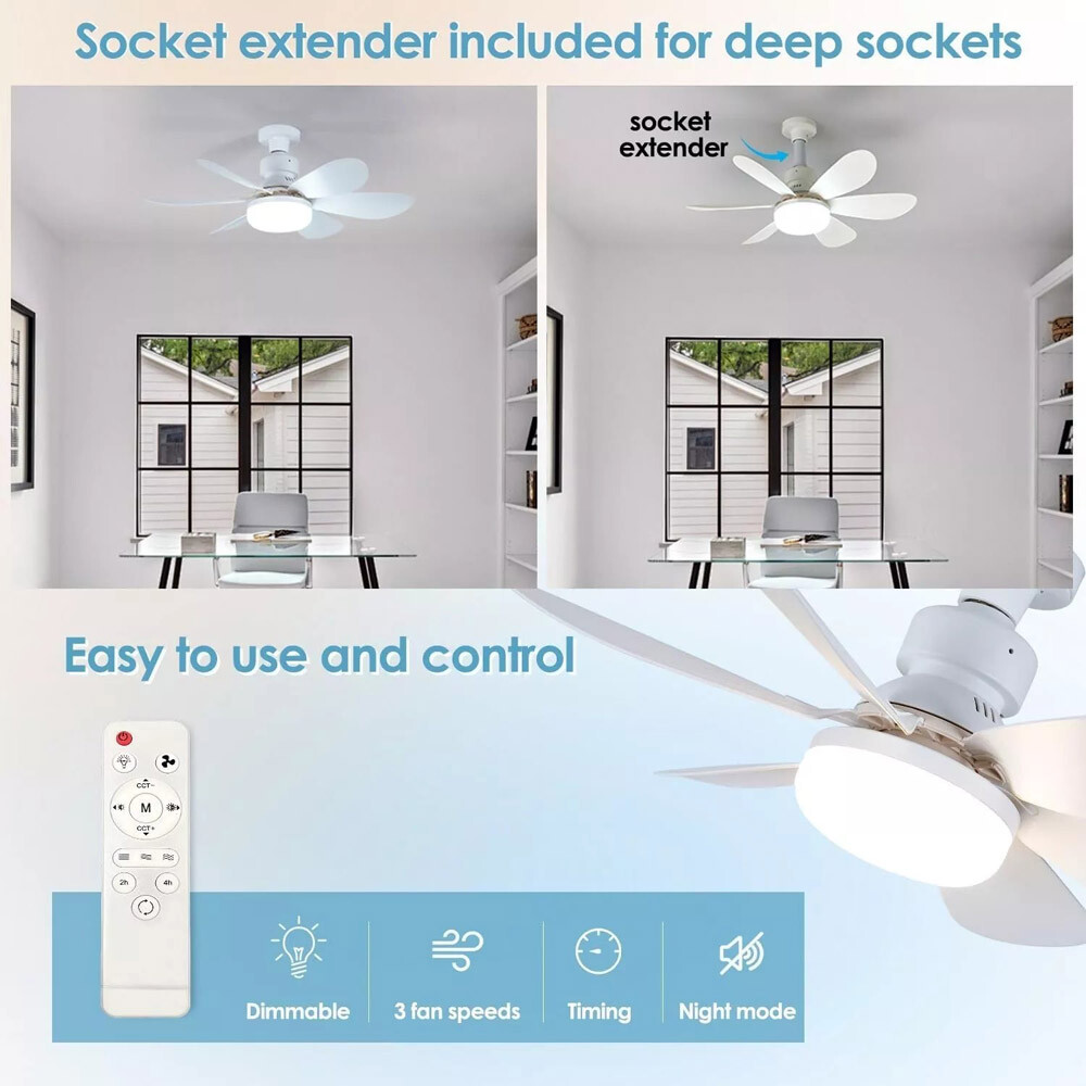 Socket Fan Light Ceiling Fans With Lights And Remote Dimmable LED Ceiling Fan US