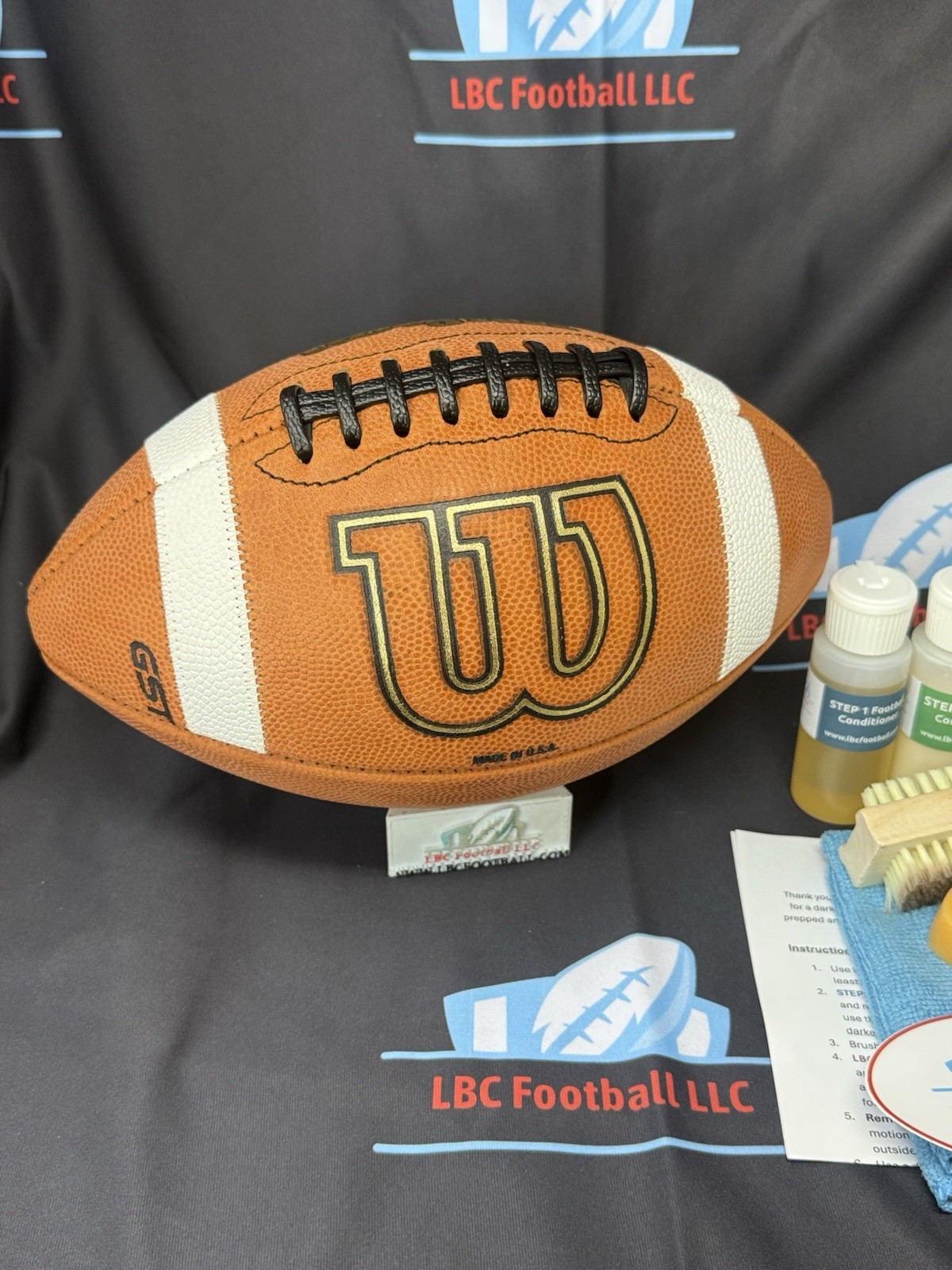 Brand New Wilson GST Full-Size Leather Football + LBC Football DIY Prep Kit