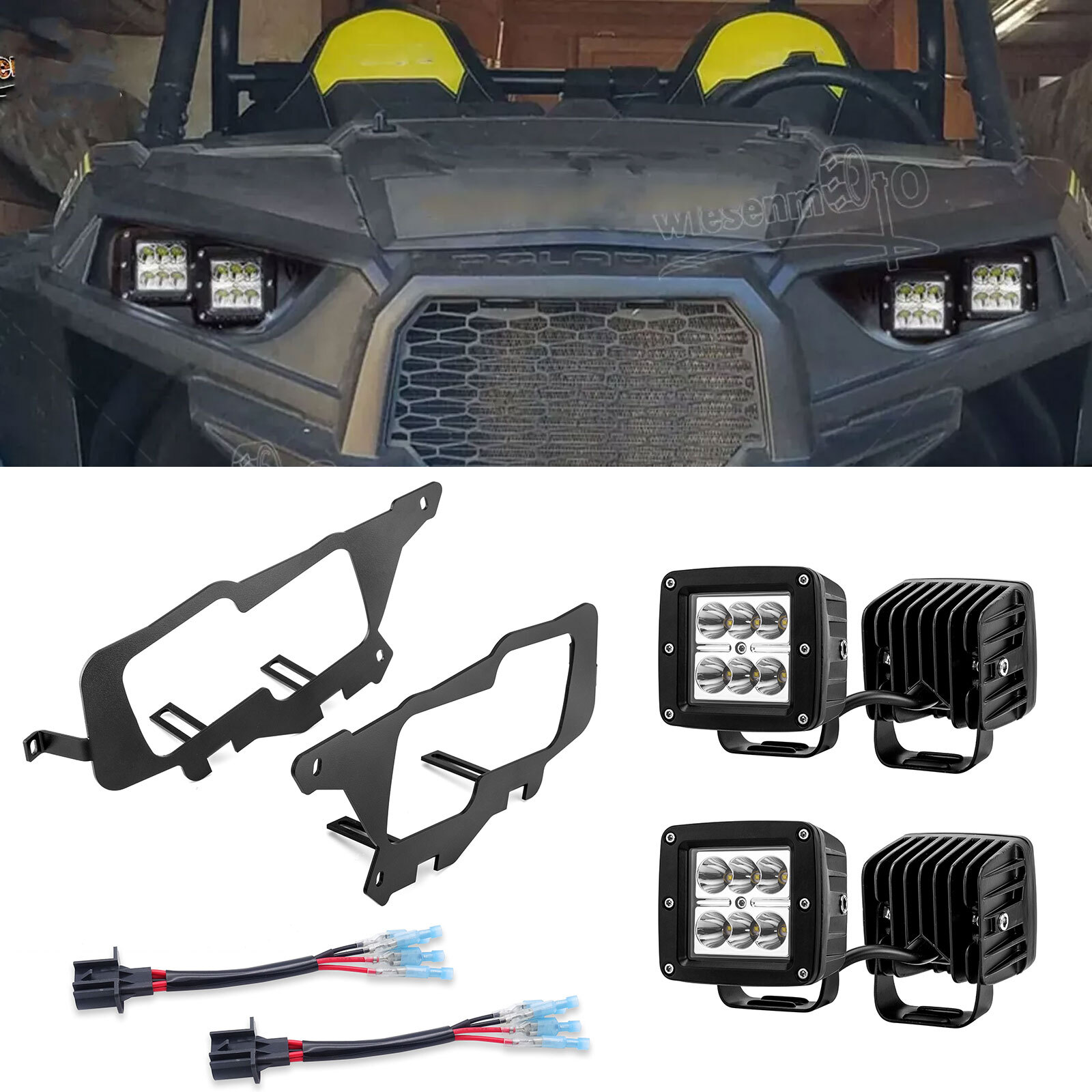 Dual 24W LED Light Pods Headlight Mount Kit Fit Polaris RZR 900 XP 1000 14-23