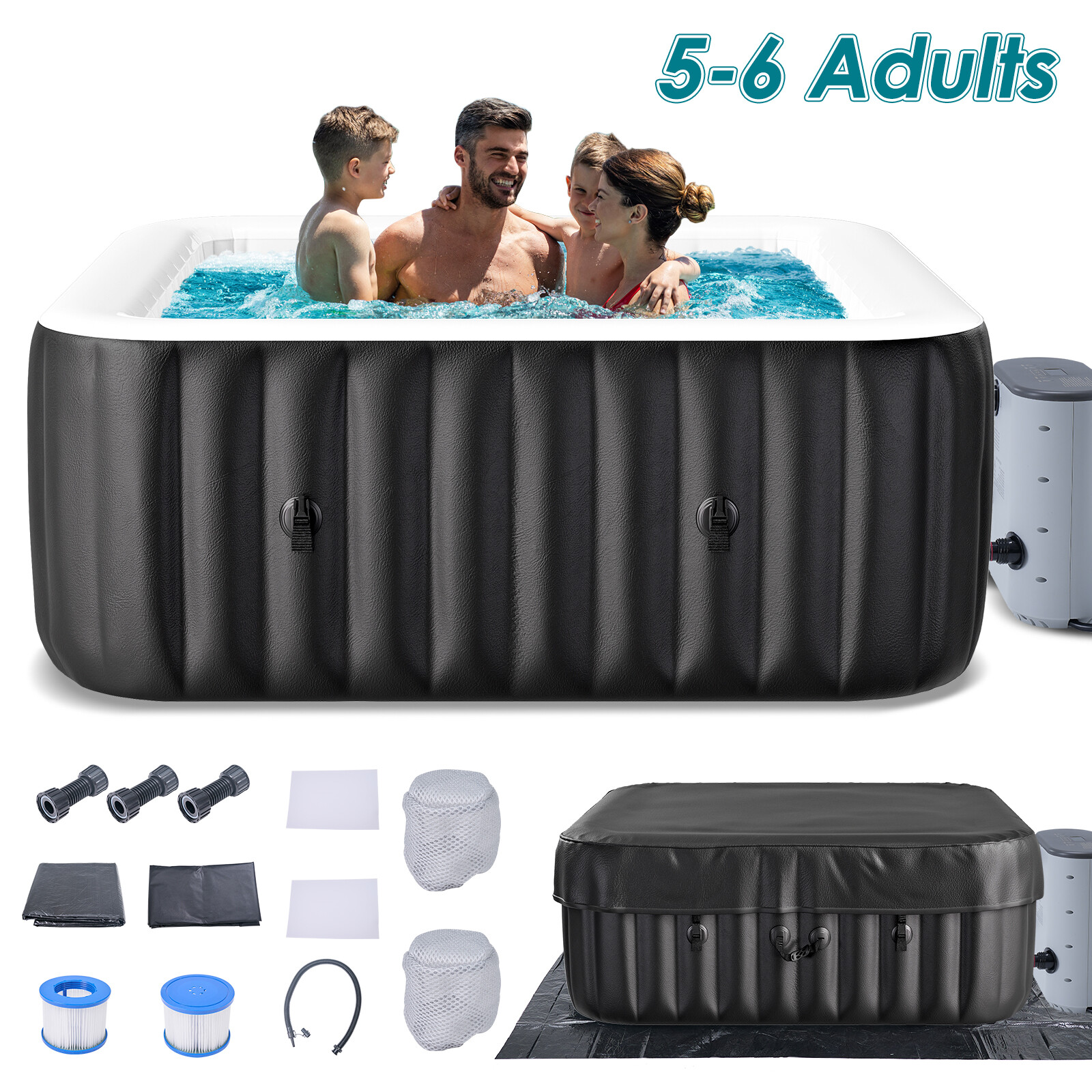 SLSY Inflatable Hot Tub 6 Person Large Square Hot Tub 73X73X25" Blow up Hot Tub