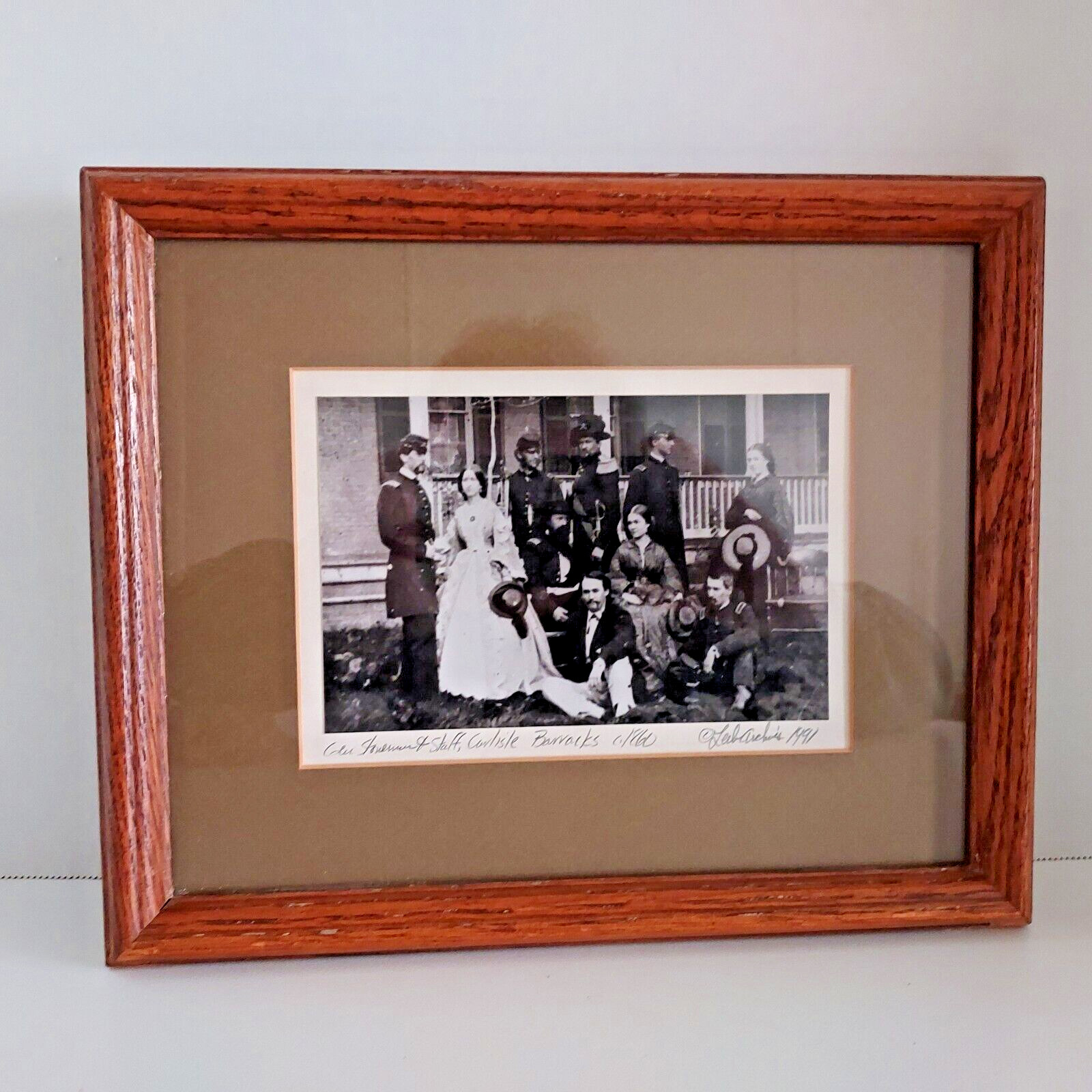 Framed Photo of General Stoneman & Staff at Carlisle Barracks c/1860 Wood Frame
