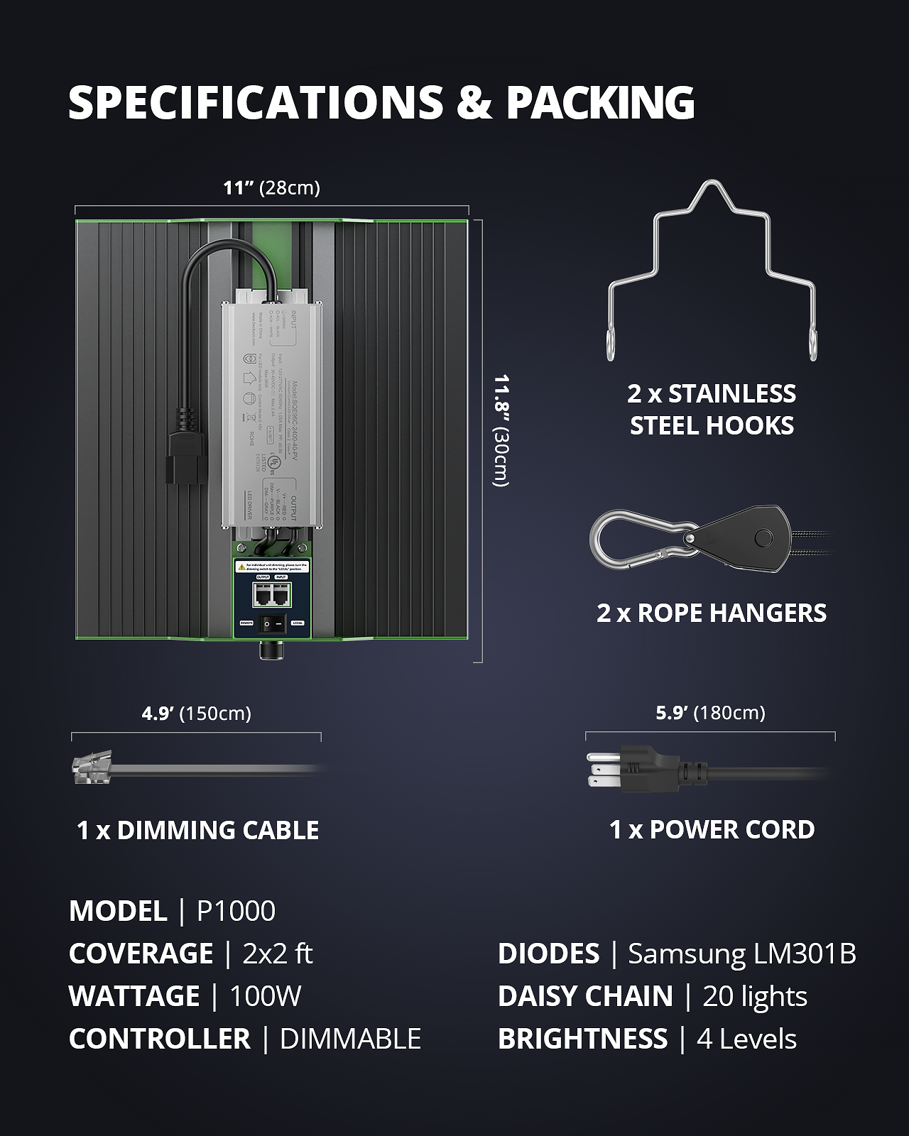 VIPARSPECTRA P1000 LED Grow Light Full Spectrum for 2x2ft Grow Tent Indoor Plant