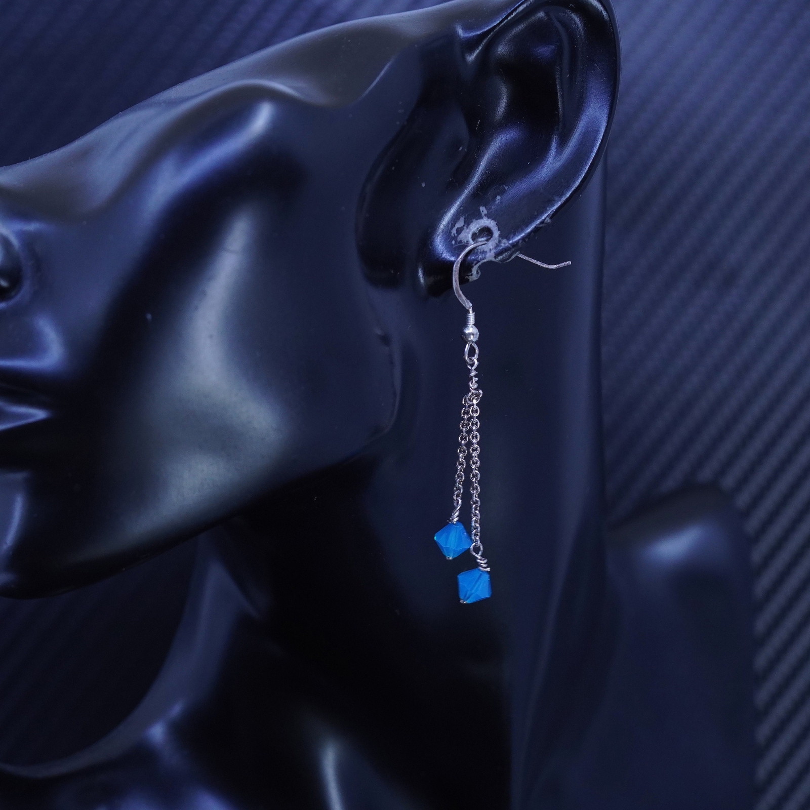 Vintage sterling silver 925 earrings with blue crystal