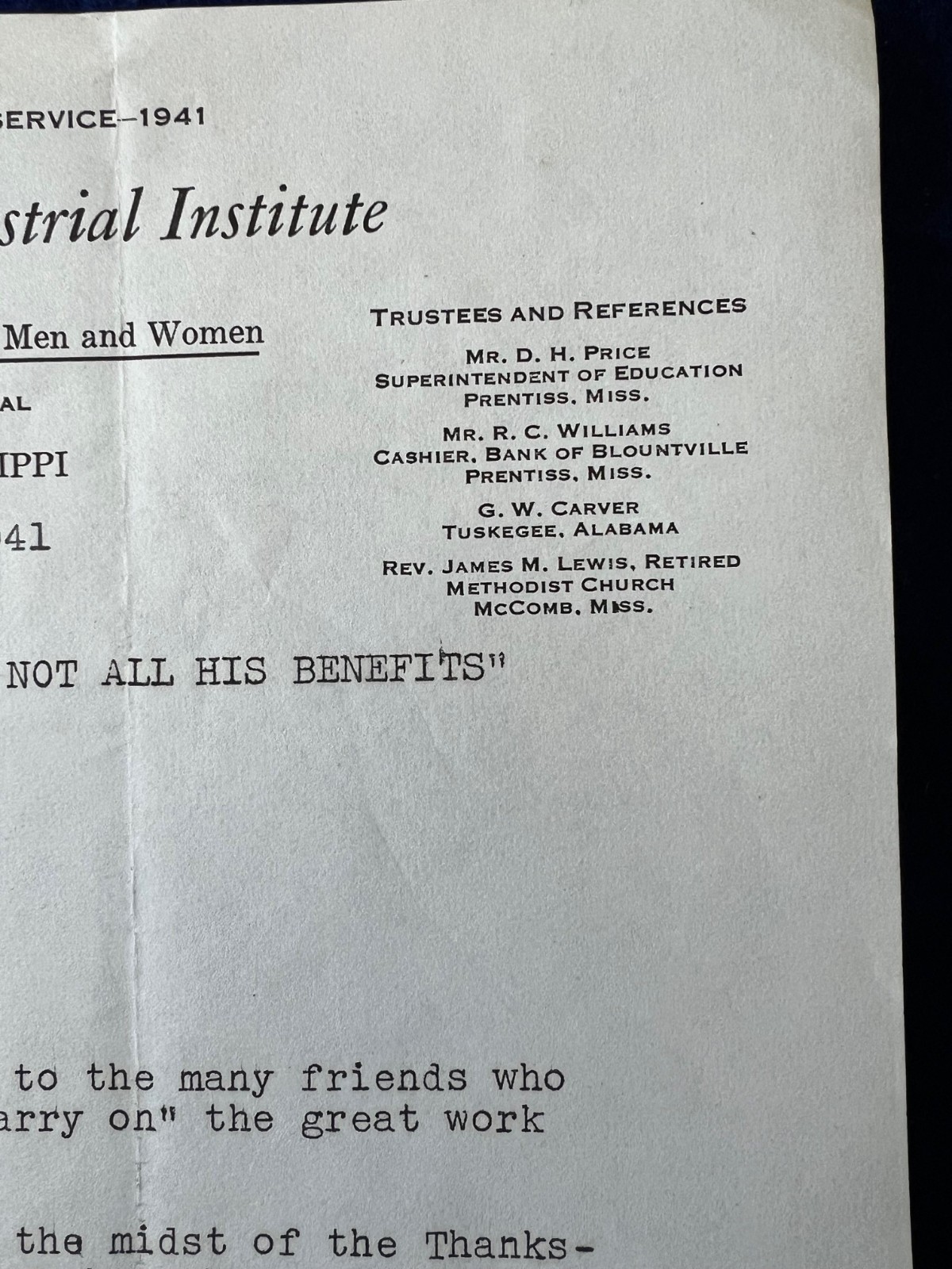 1941 African American Colored School Letter George Washington Carver Tuskegee