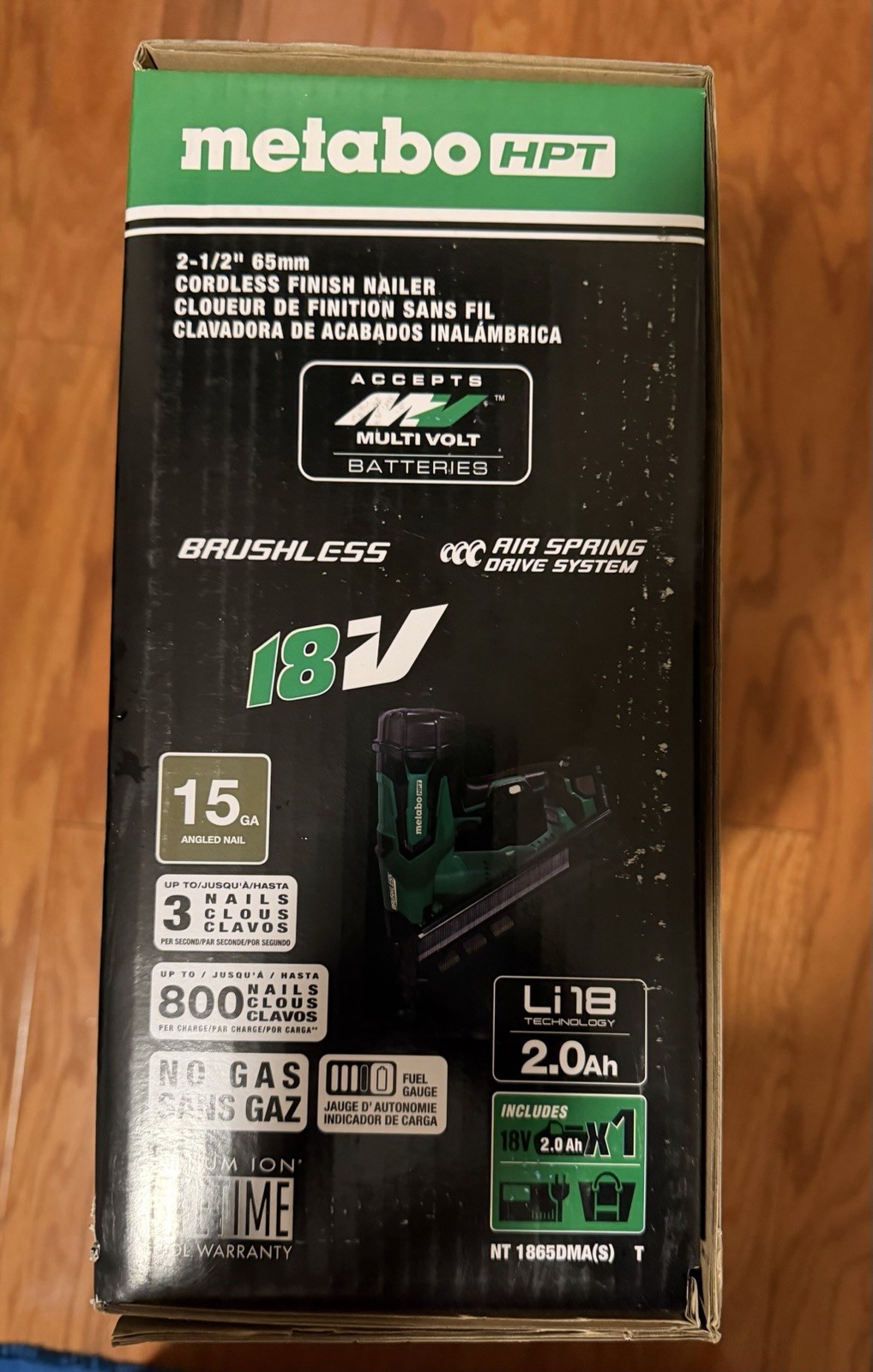 Metabo HPT NT1865DMA(S) 18V 2.5" Cordless 15Ga Finish Nailer w/Battery & Charger