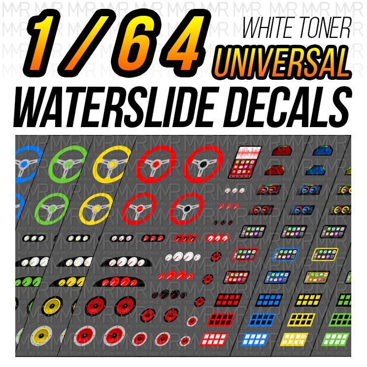 1/64 Scale INTERIOR DETAILS White Toner Universal WaterSlide Decals for Hot