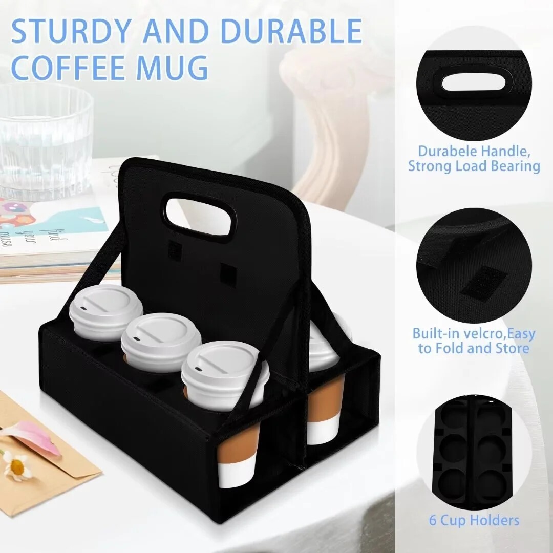Cup Caddy Portable Drink Carrier or Cans Reusable, 6-Cup Holder with Handle