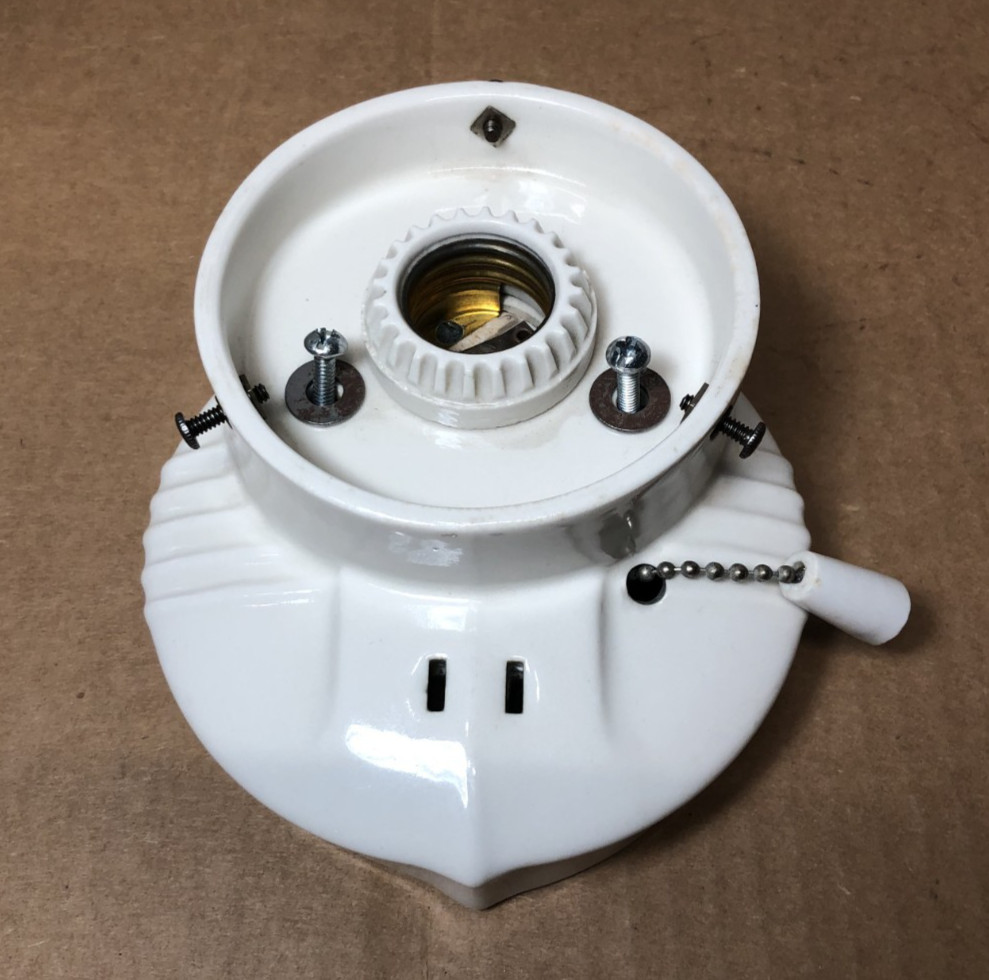 Antique Exit Glass Shade Vtg Wall Sconce Porcelain Light Fixture Art USA #L32