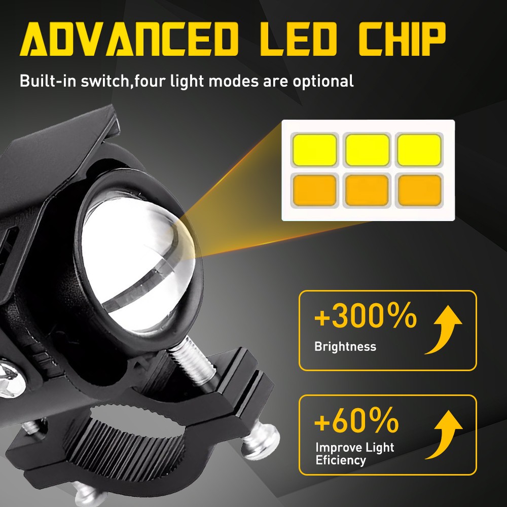 2x LED Motorcycle Spot Lights Headlight Driving Fog Auxiliary Lamp Yellow White