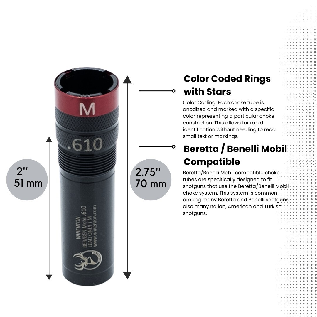 Beretta/Benelli Mobil Thread 20ga Extended Choke Set /w Rings 5x Black Winenton