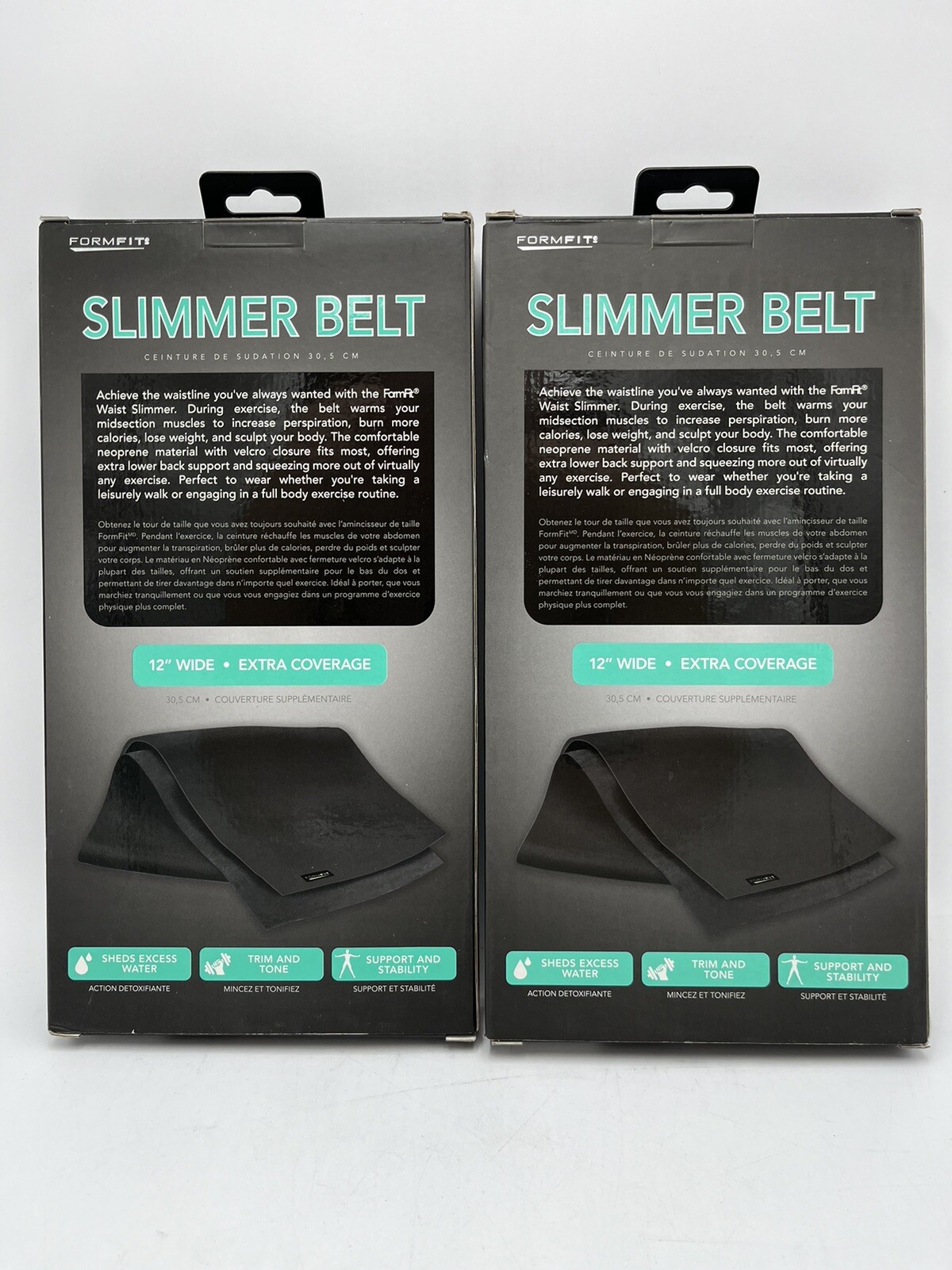 2 PACK FORMFIT 12" Slimmer Band Waist Trainer Tummy Shaper SMSB-1007-BK BLACK 40