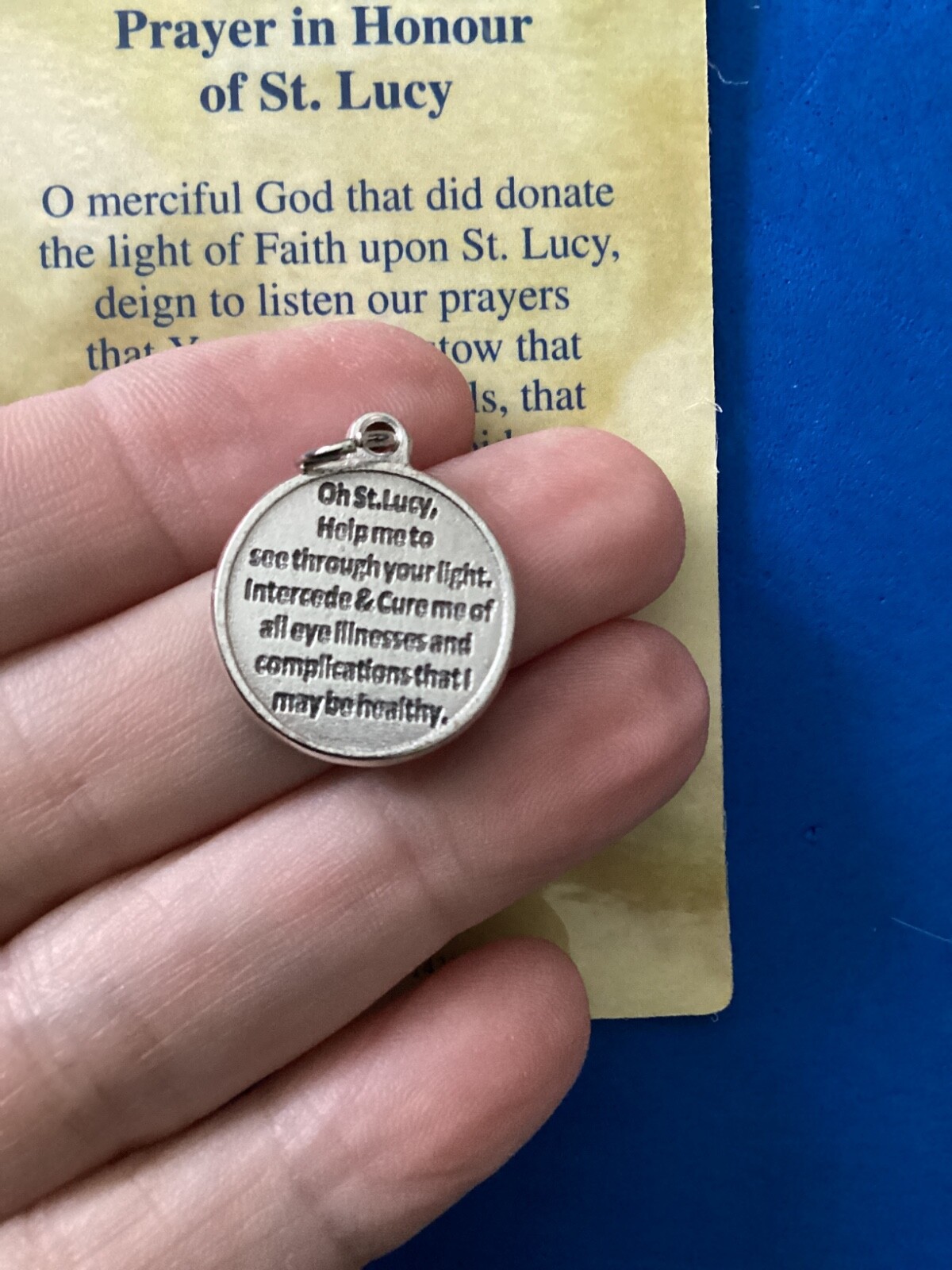 St. Lucy Medal + Relic Card Patron St. of Eye disorders