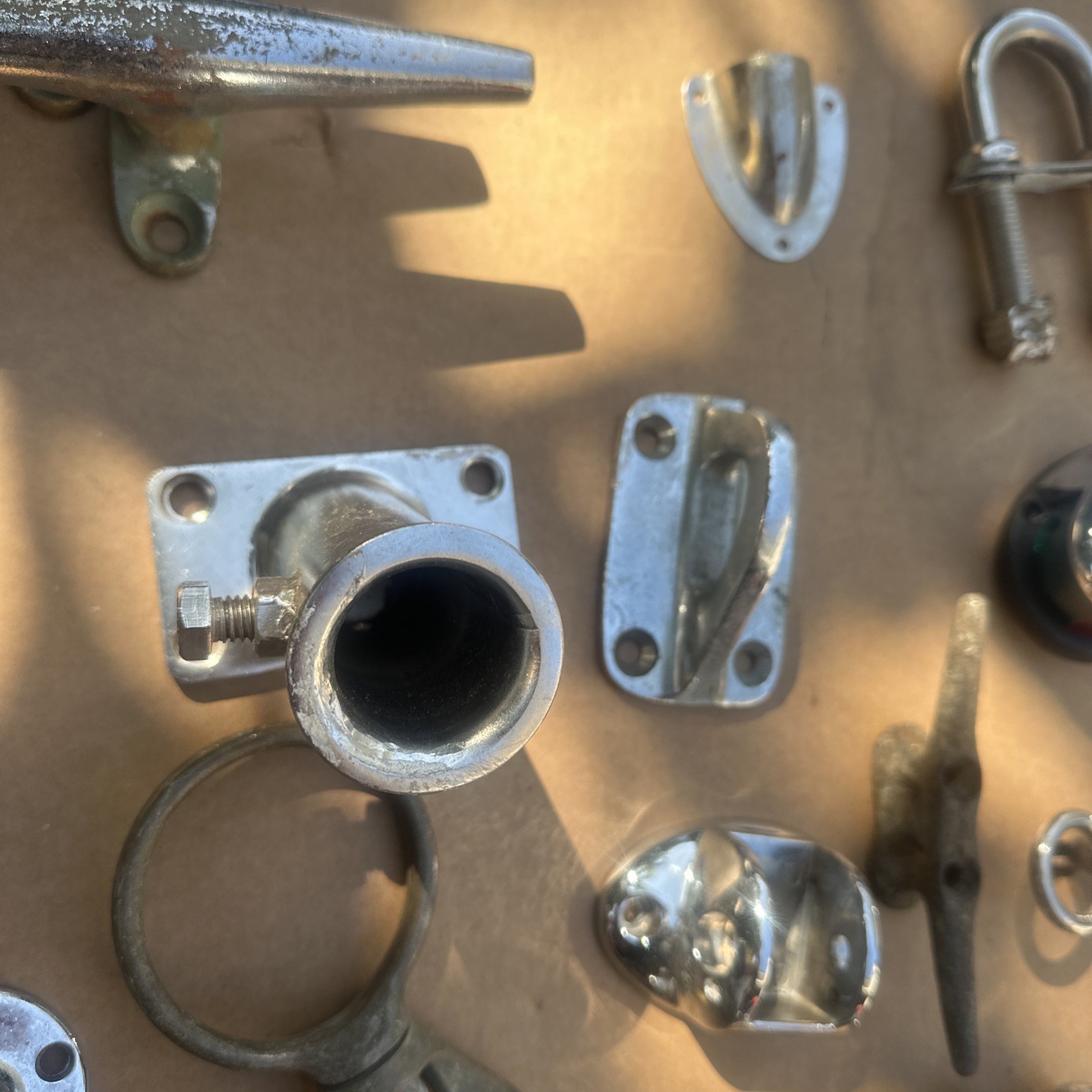 Lot of 32 Pc. Vintage Chrome Boat Cleats, Mounts, Marine Sailing Boating Rigging