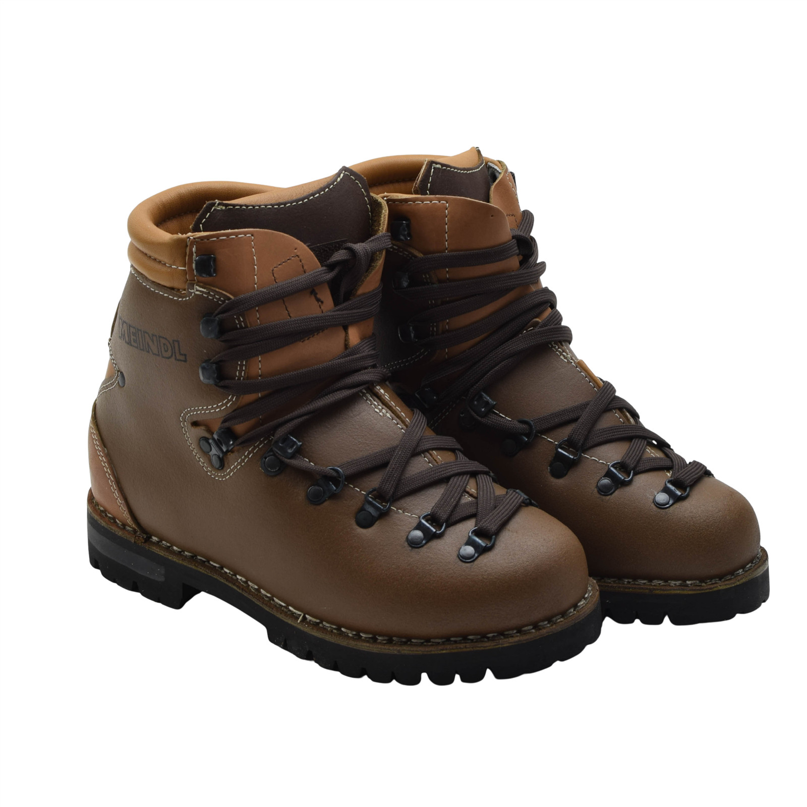 Original German Military MEINDL Hiking Boots Leather Vibram Sole Brown