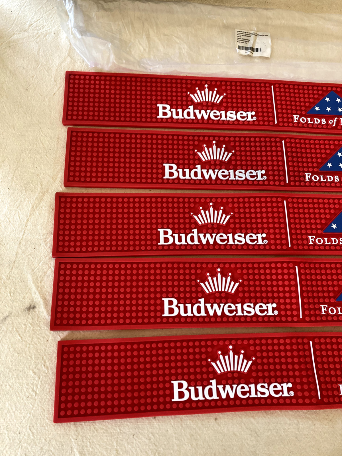 budweiser beer 'folds of honor' bar mat - 24"x 3.5" NOS (5 avail) EXC cond...