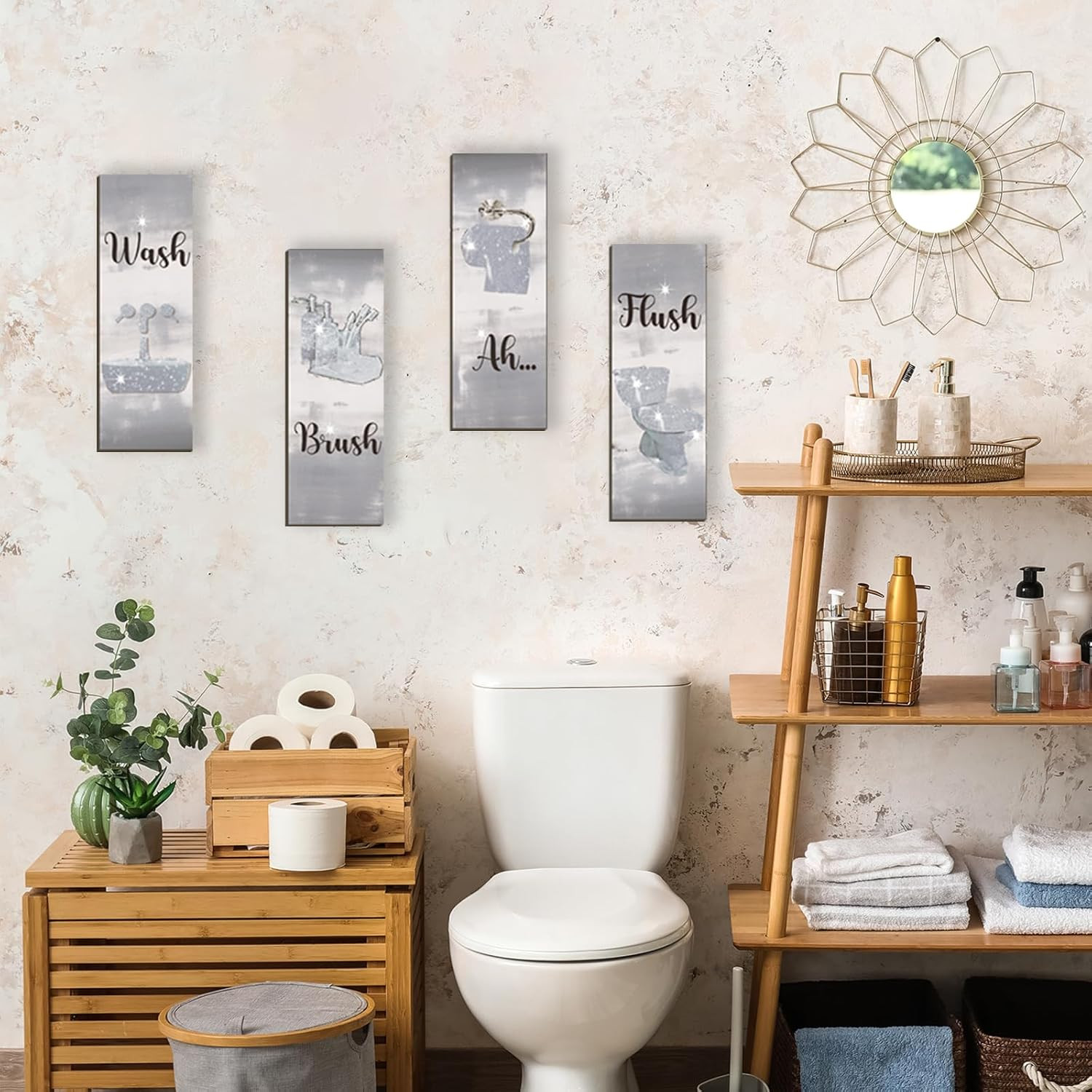 4 Pcs Silver Bathroom Decor Silver Bathroom Accessories Abstract Wall Decor Set