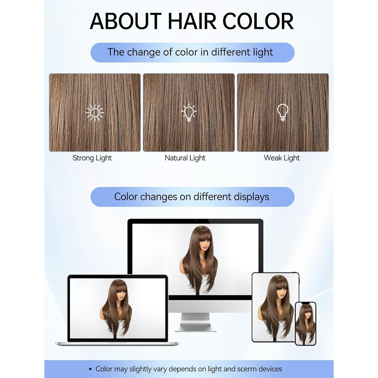 Mixed Brown Long Straight Cosplay Wigs With Bangs Synthetic Hair Heat Resistant