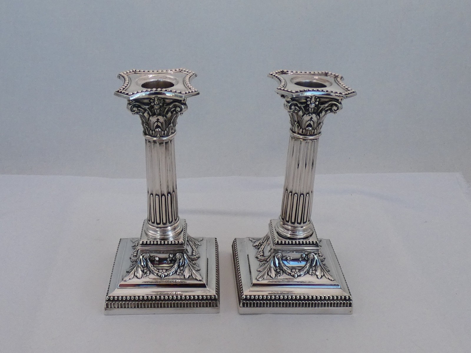 Pair of Antique Germany Silver Friedlander Column Candlesticks RB-13