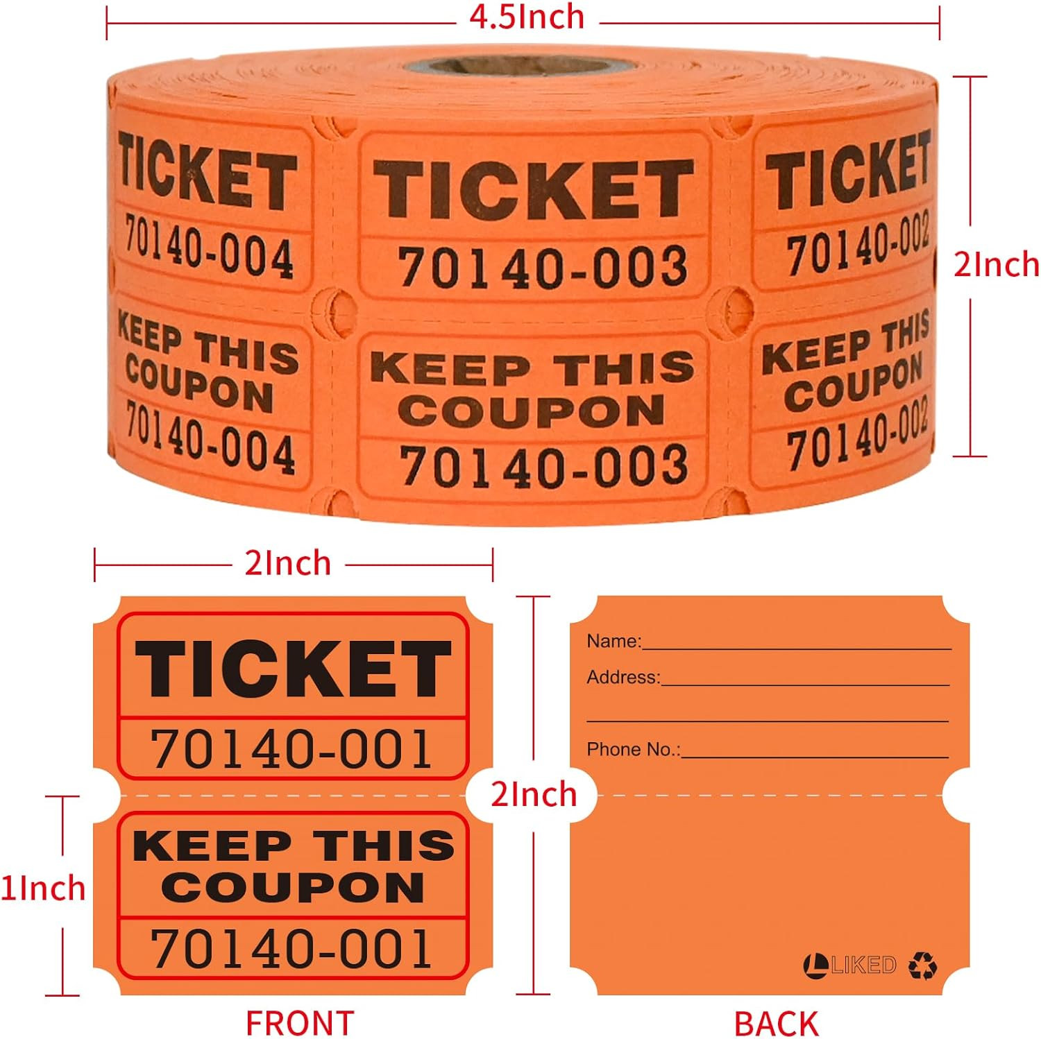 Raffle Tickets Double Rolls 1000 per Roll 50/55 Raffle Tickets for Events,Carniv
