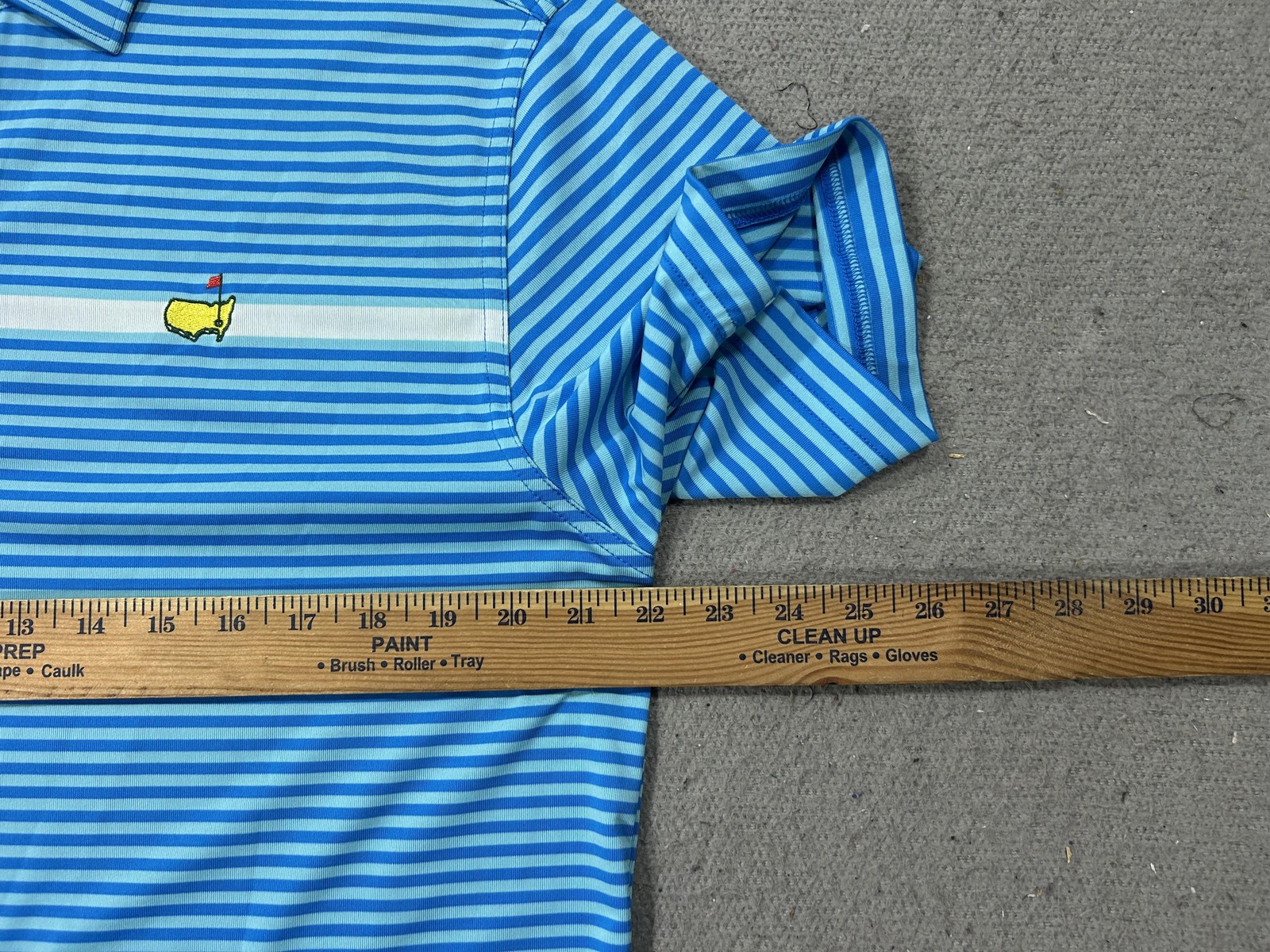 Masters Tech Shirt Polo Mens Medium Blue Stripe Golf Augusta National Logo