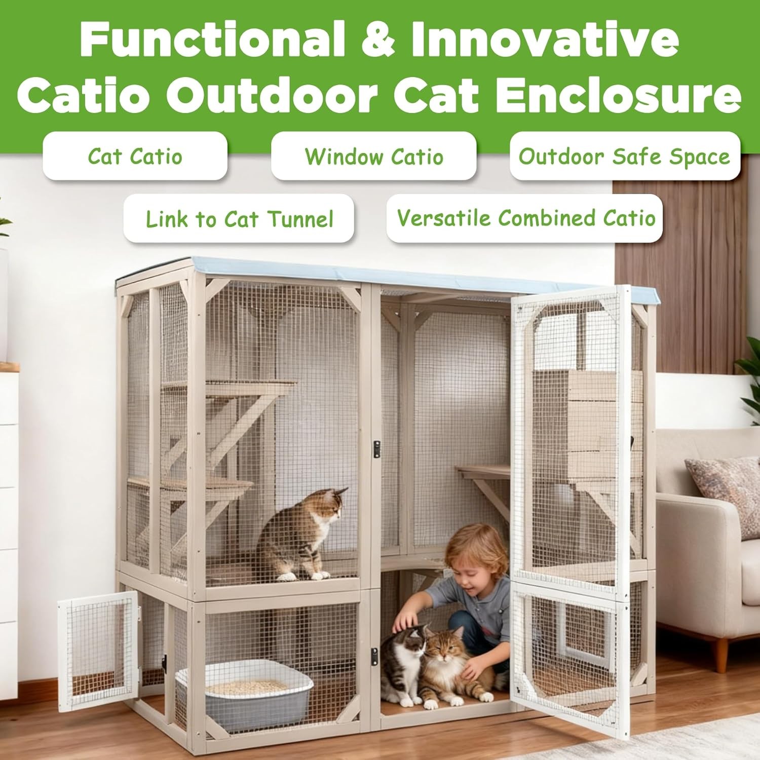 Petscosset Outdoor Cat Enclosures 4 Story Large Cat House with Jumping Platforms