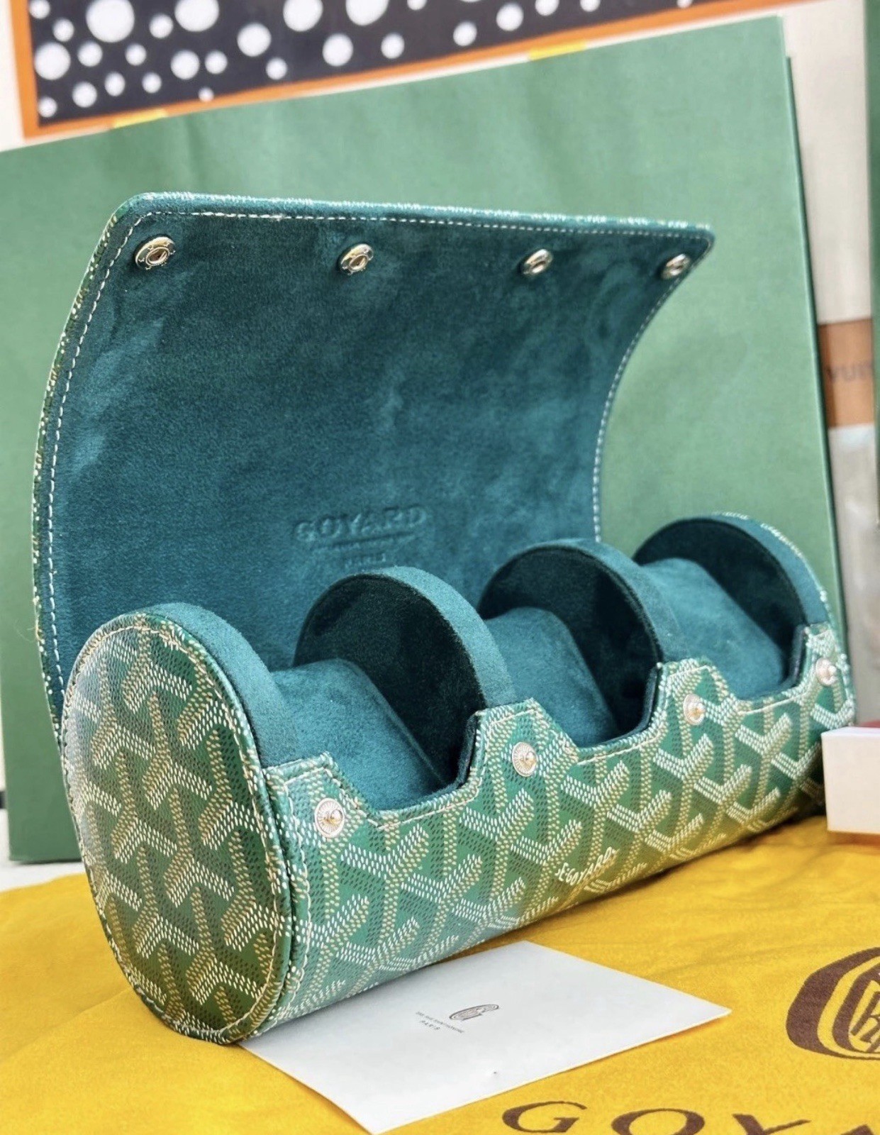 Goyard Travel Watch Case 3 Holder Black Leather