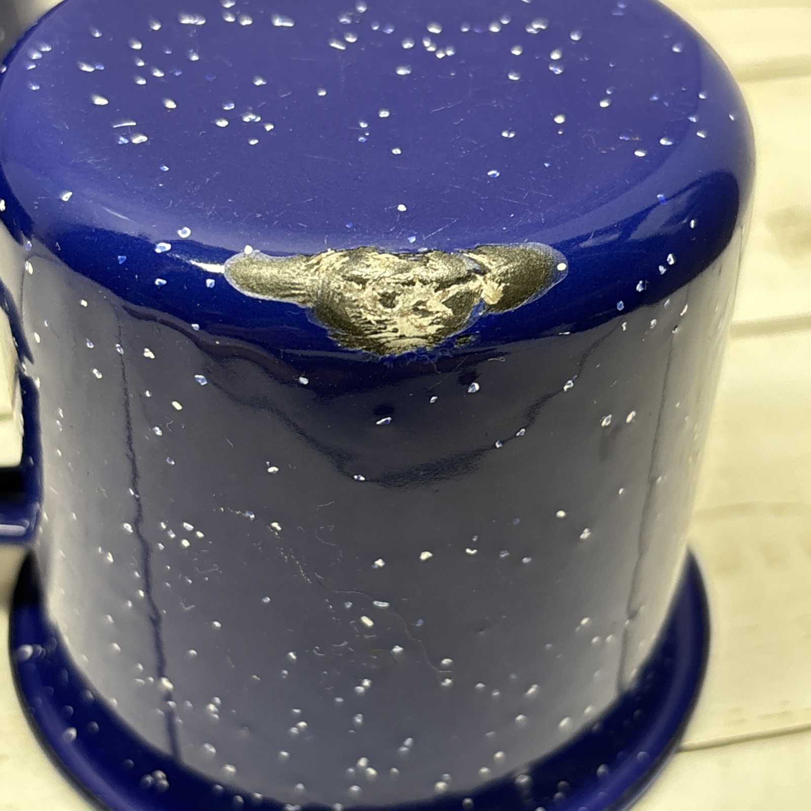 Blue Enamelware tin Set Of 4 Cups Mugs 1 Missing Some Enamel Camping Or Home Use