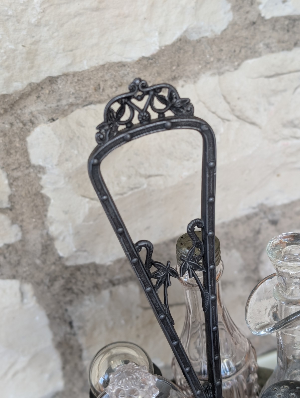 Antique Victorian Silverplate 7-piece Rotating Condiments Cruet Set w/Stoppers