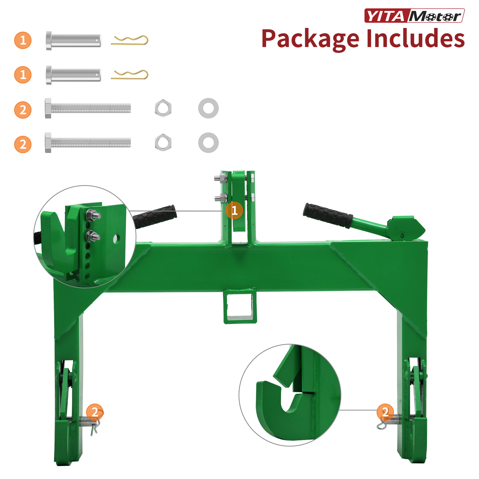 3 Pt Quick Hitch Adapter For Category 1 & 2 W/ Adjustable Bolt Tractor Green US