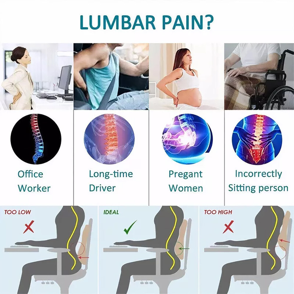 Memory Foam Lumbar Support Cushion for Home Office Car Seat Back Chair Pillow US