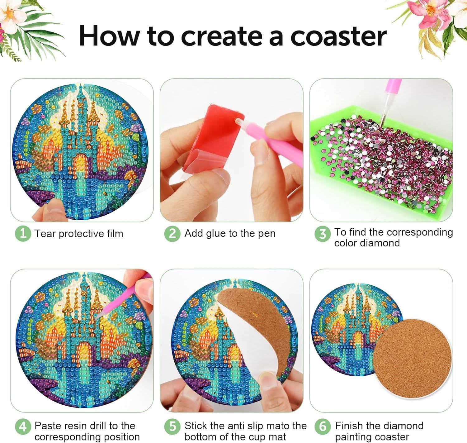 8 Pcs Diamond Art Coasters Kits for 8 4x4in, Castle