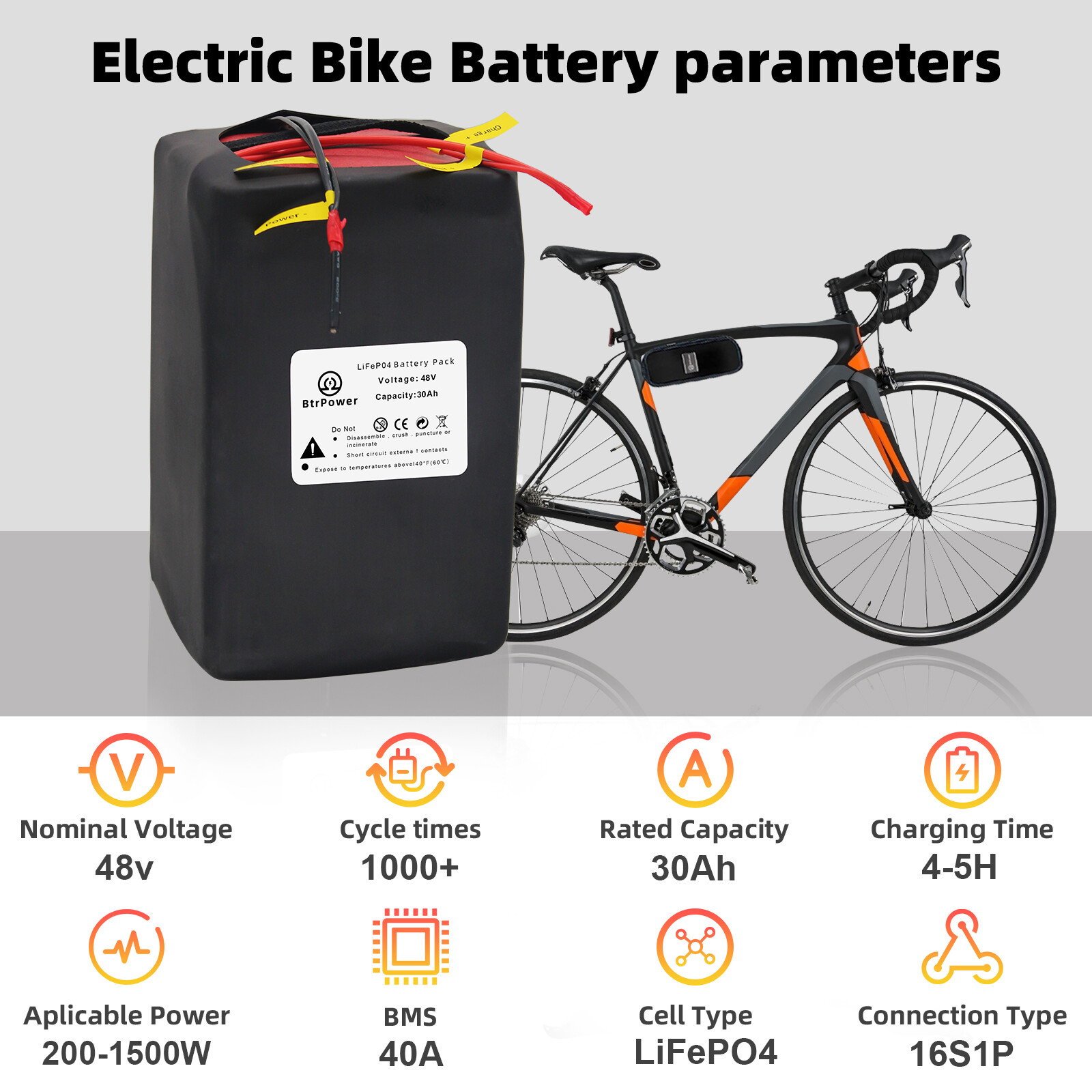 48V 30Ah Ebike LiFepo4 Lithium Battery for 250W-2000W Electric Bike Scooter BMS