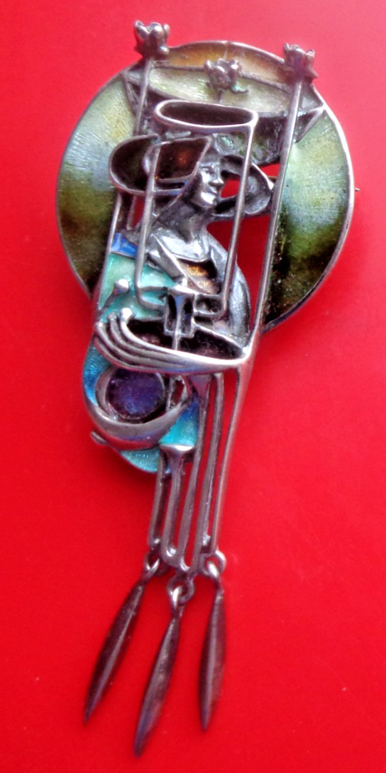 Pat Cheney Silver Pendant Brooch Scottish Sterling Enamel Art Nouveau Mackintosh