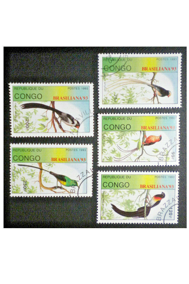 Birds Congo #1037 - 1041 (CTO) Complete 1993 Brasiliana Stamp Show Set $11.00Val
