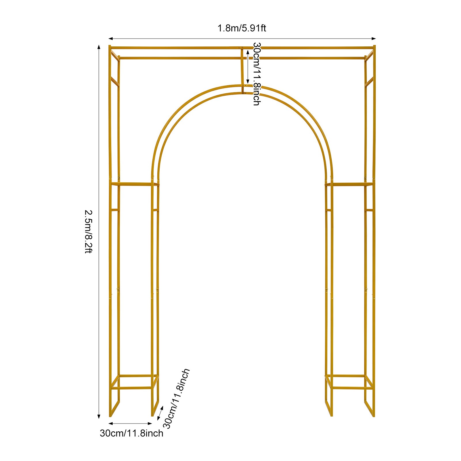 7.9ft Gold Wedding Arch Backdrop Stand, Square Arch Double Metal Balloon Arch