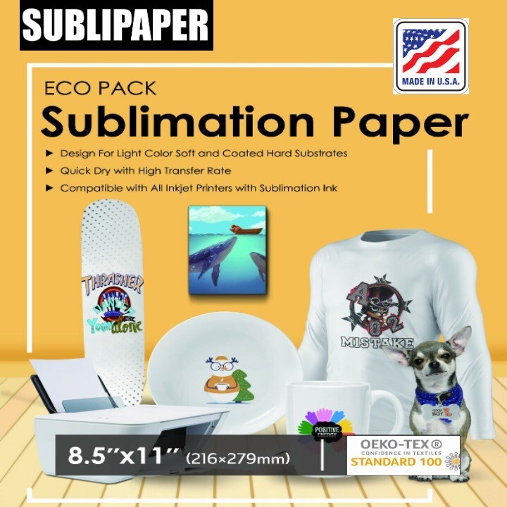 Dye Sublimation Transfer Paper SUBLIPAPER 100 Sheets 8.5”x11” FREE DELIVERY