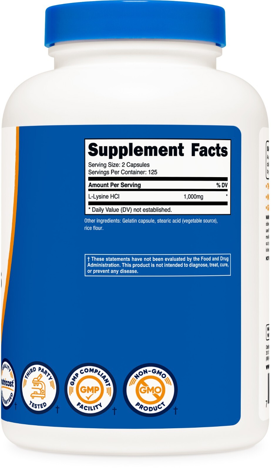 Nutricost L-Lysine 1000mg, 250 Capsules - Gluten Free, Non-GMO, 500mg Per Cap