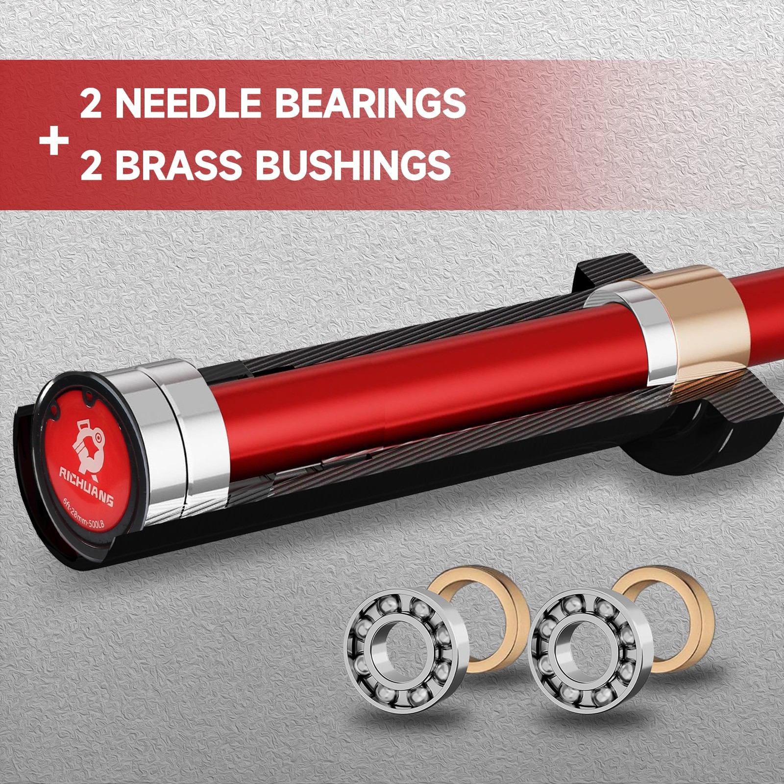 RICHUANG Olympic Barbell 6FT 28mm 500LBS Weightlifting Bar for Home Gym Red/Blue