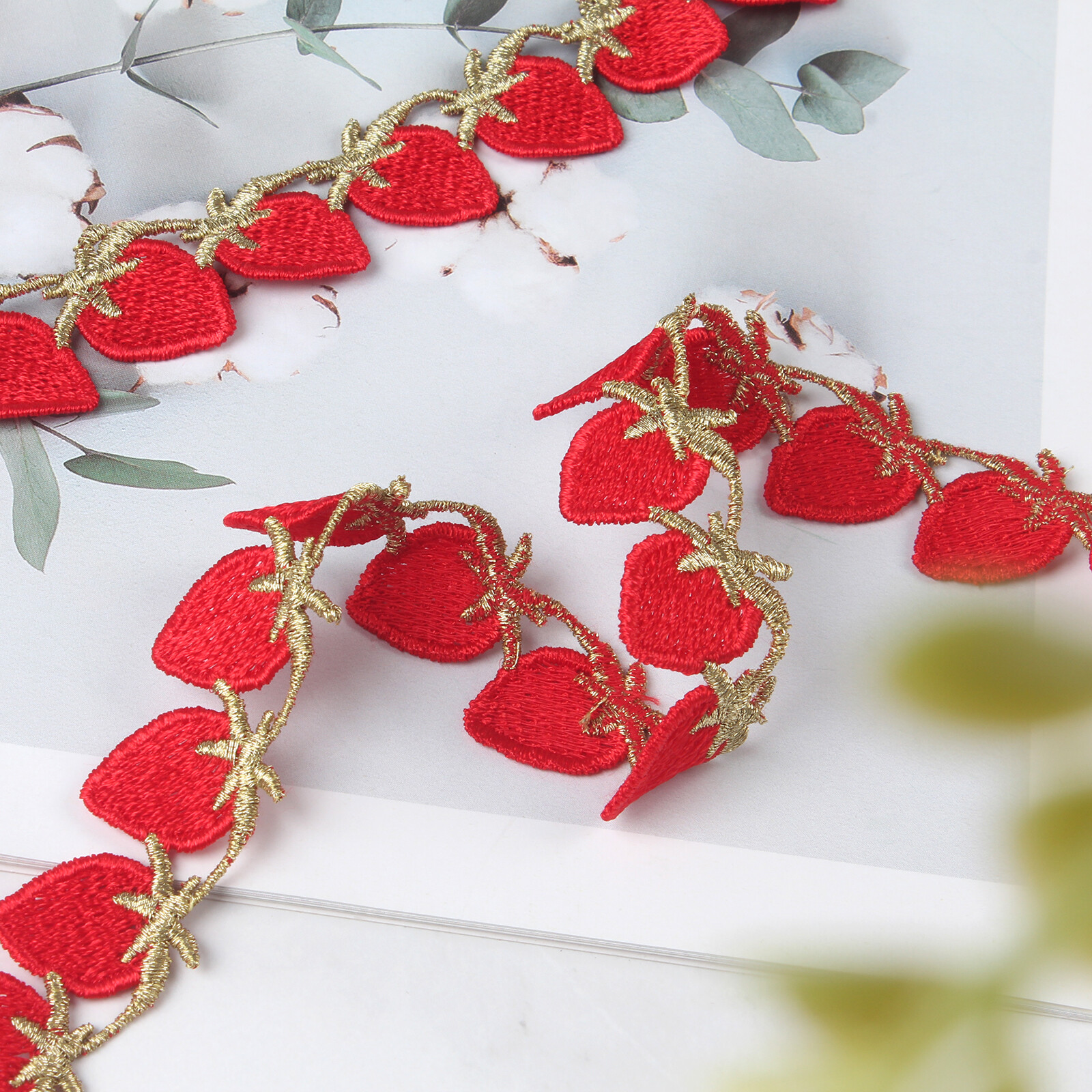 5 Yards Strawberries Shaped Embroidered Lace Trim Ribbon