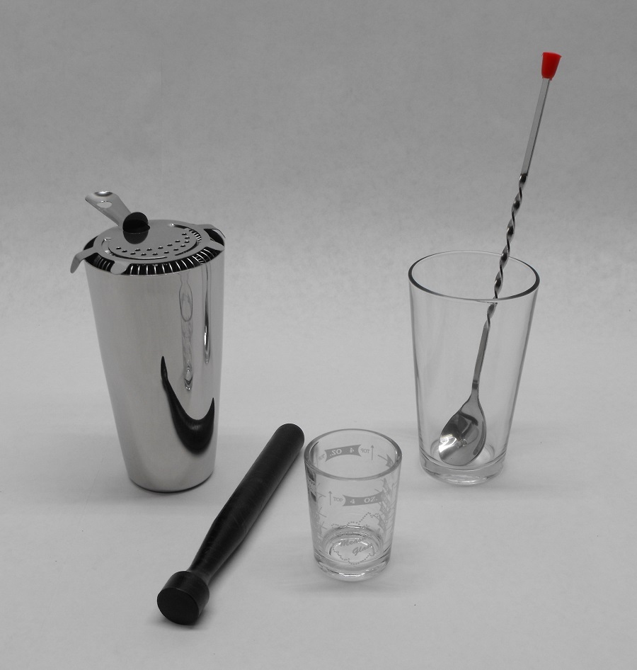 6 pc BOSTON COCKTAIL SHAKER PRO BAR KIT spoon measuring glass muddler strainer