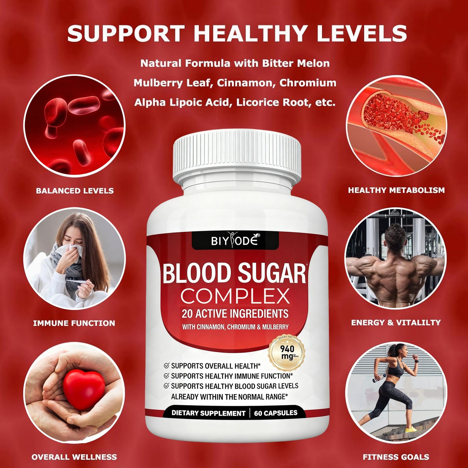 Blood Sugar Complex Supplement - Supports Healthy Blood Sugar Levels 60 Capsules