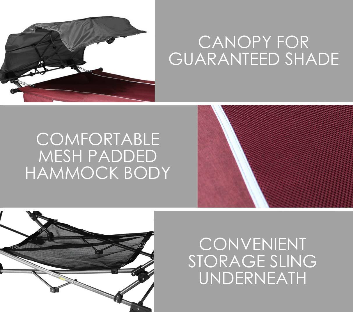 Zenithen Limited Portable Folding Hammock with a Retractable Canopy, Red