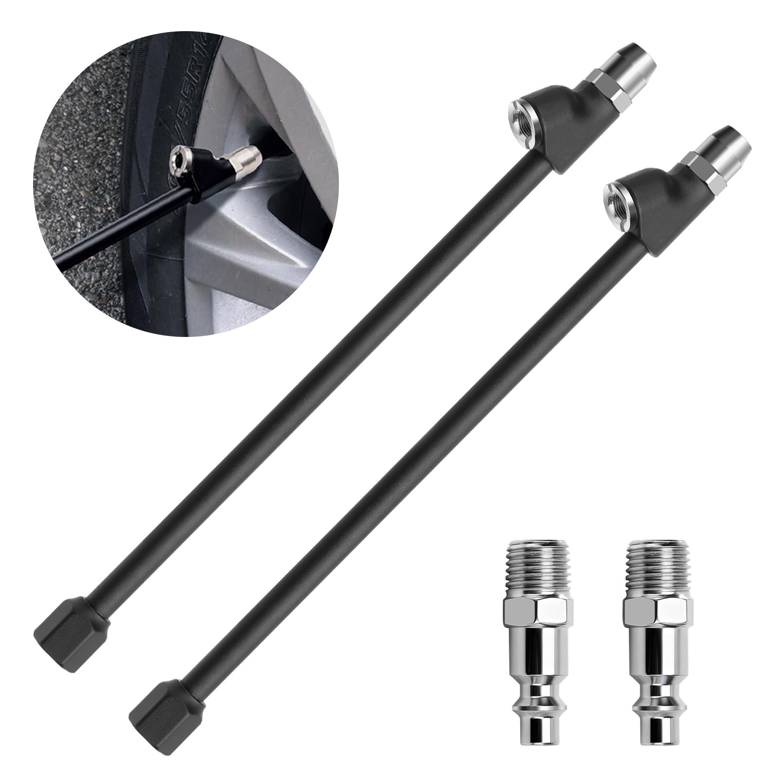 2 PCS 13in Extended Dual Head Air Chuck 1/4in NPT for Car Truck Tires Leak-Free