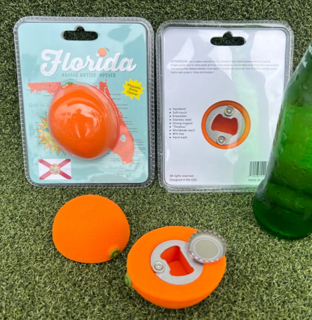 "NEW" - Souvenir Florida Orange Bottle Open with Dual Refrigerator Magnets!