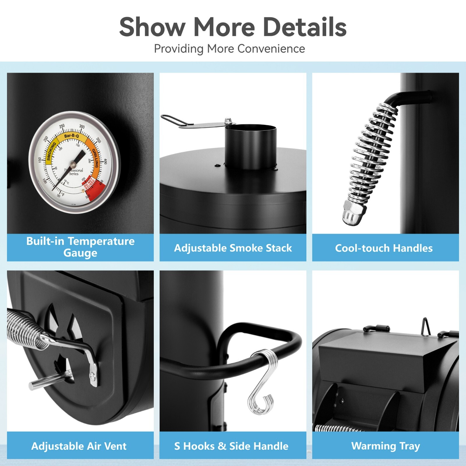 Outdoor BBQ Gill Vertical Offset Charcoal Smoker & Grill Extra Large Heavy-Duty