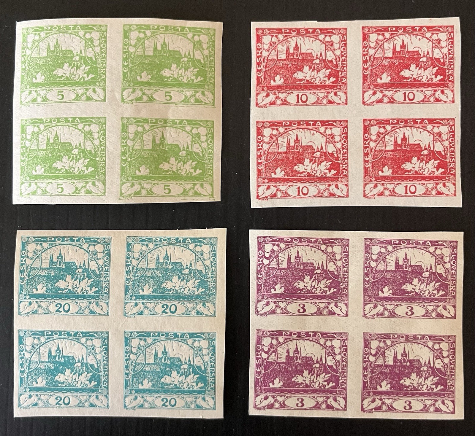 CZECHOSLOVAKIA - 1918, 12 Imperforated Blocks - MNH