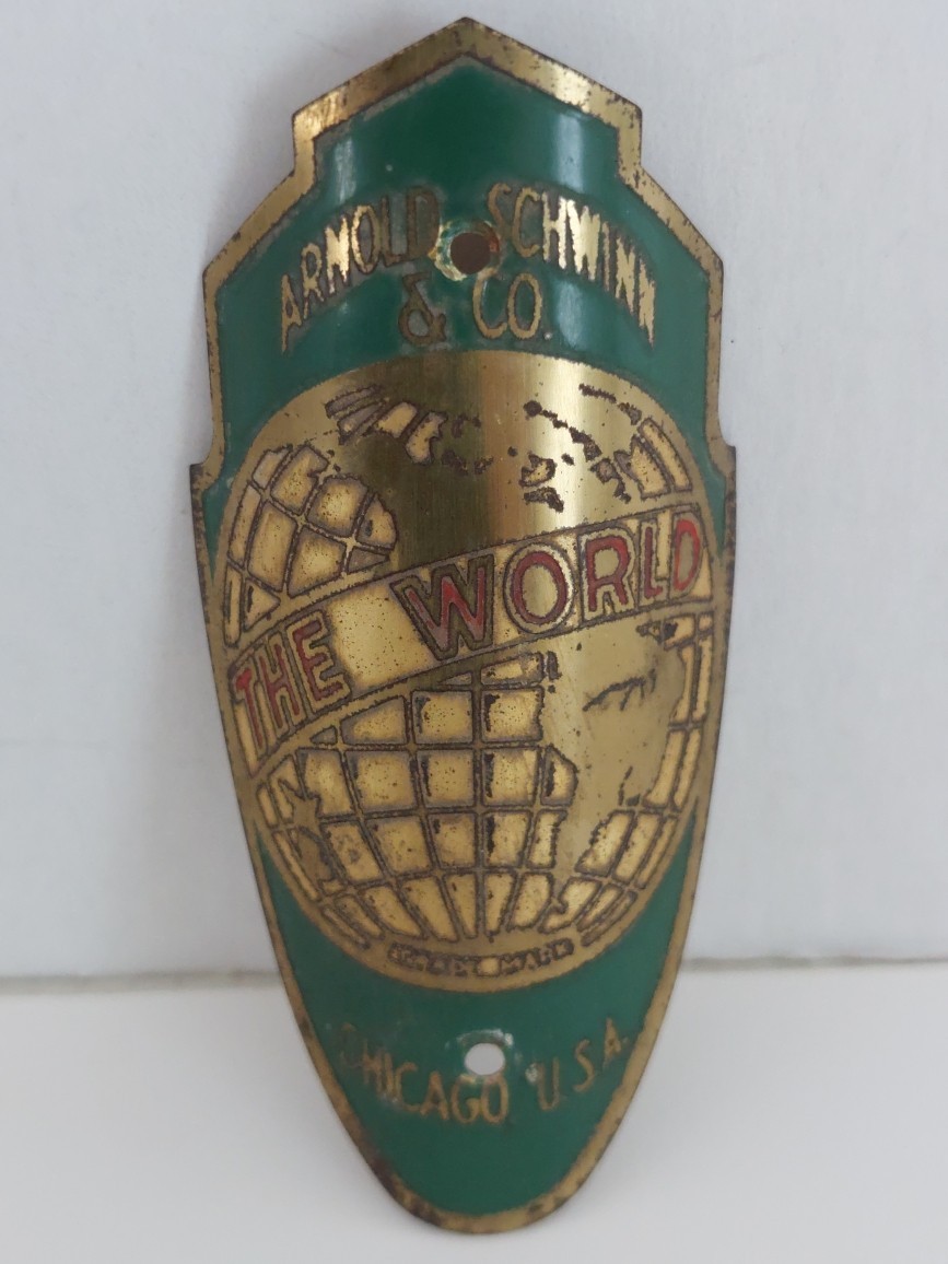SCHWINN *THE WORLD* Head Badge Prewar/Postwar