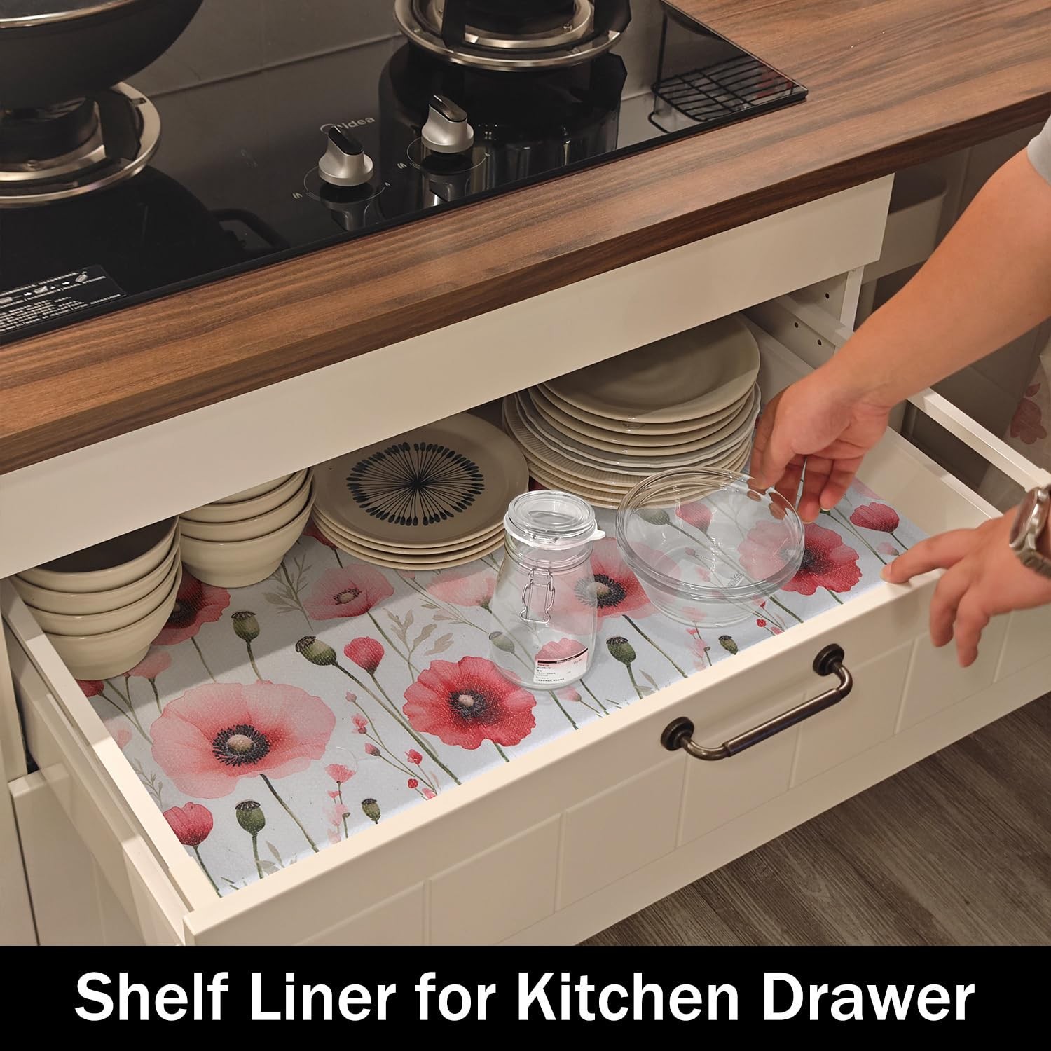 Floral Shelf Liners Strong Non-Slip and Non Adhesive Shelf and Drawer Liners ...