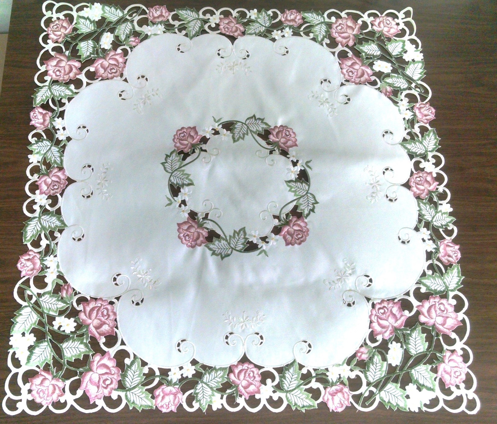 Doily Boutique Table Runner, Doily, Mantel Scarf with Victorian Pink Roses