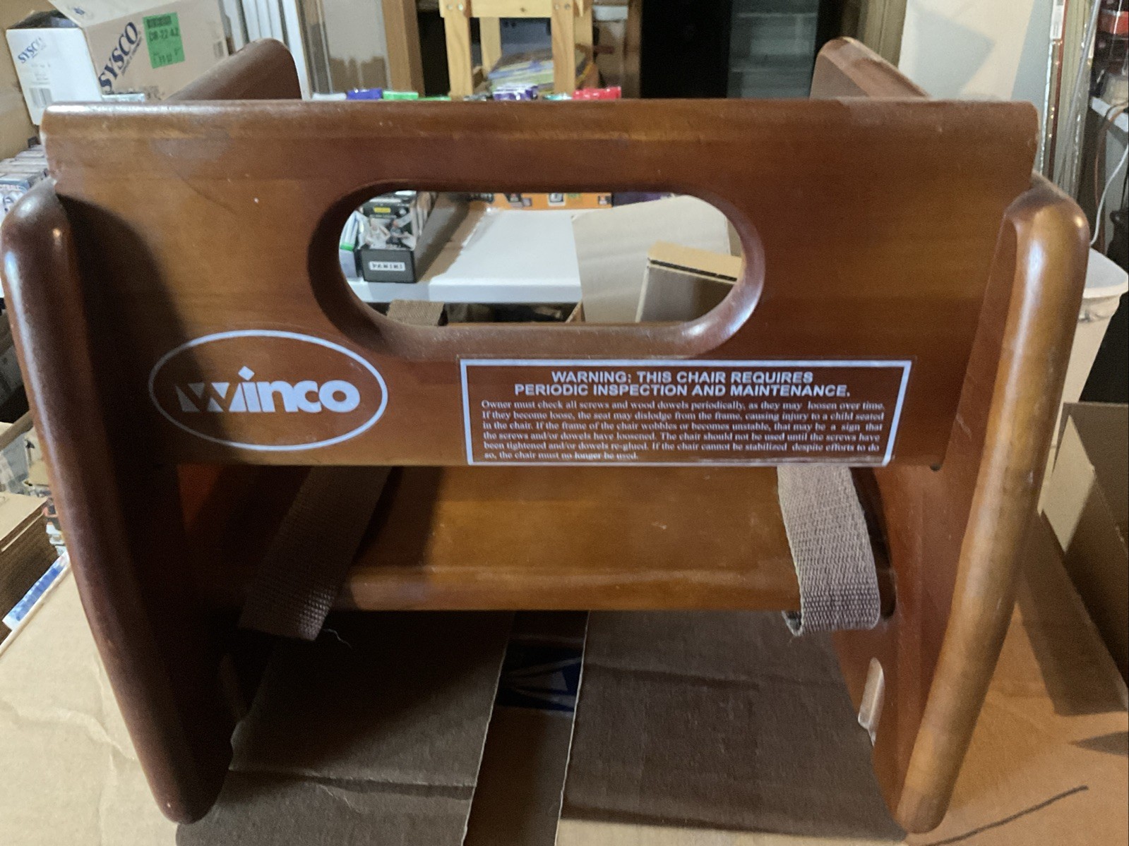 Restaurant Children Booster Seat in Mahogany Wood Finish Commercial USED Read